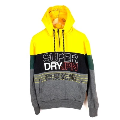 Pull Superdry Homme Taille S Pull Jaune Poches Kangourou Capuche Coton - Photo 1/4