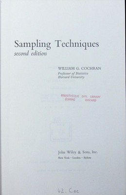 Sampling techniques William G. Cochran. Wiley publications in statistics Applied