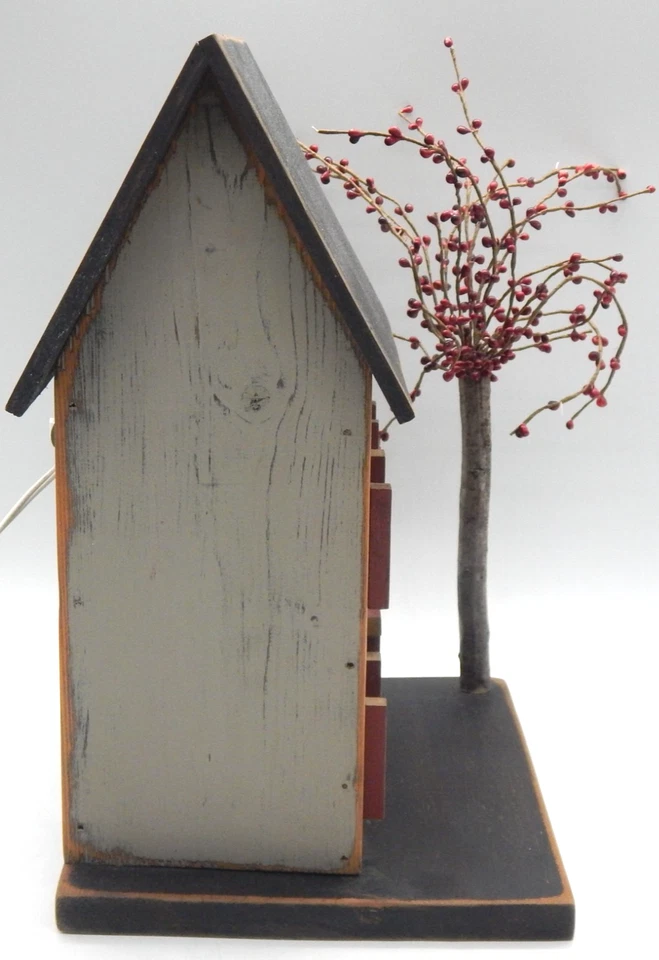 Primitive Wooden Large Painted Farm Saltbox Country Rustic Lighted 15" T House - Image 3 of 4