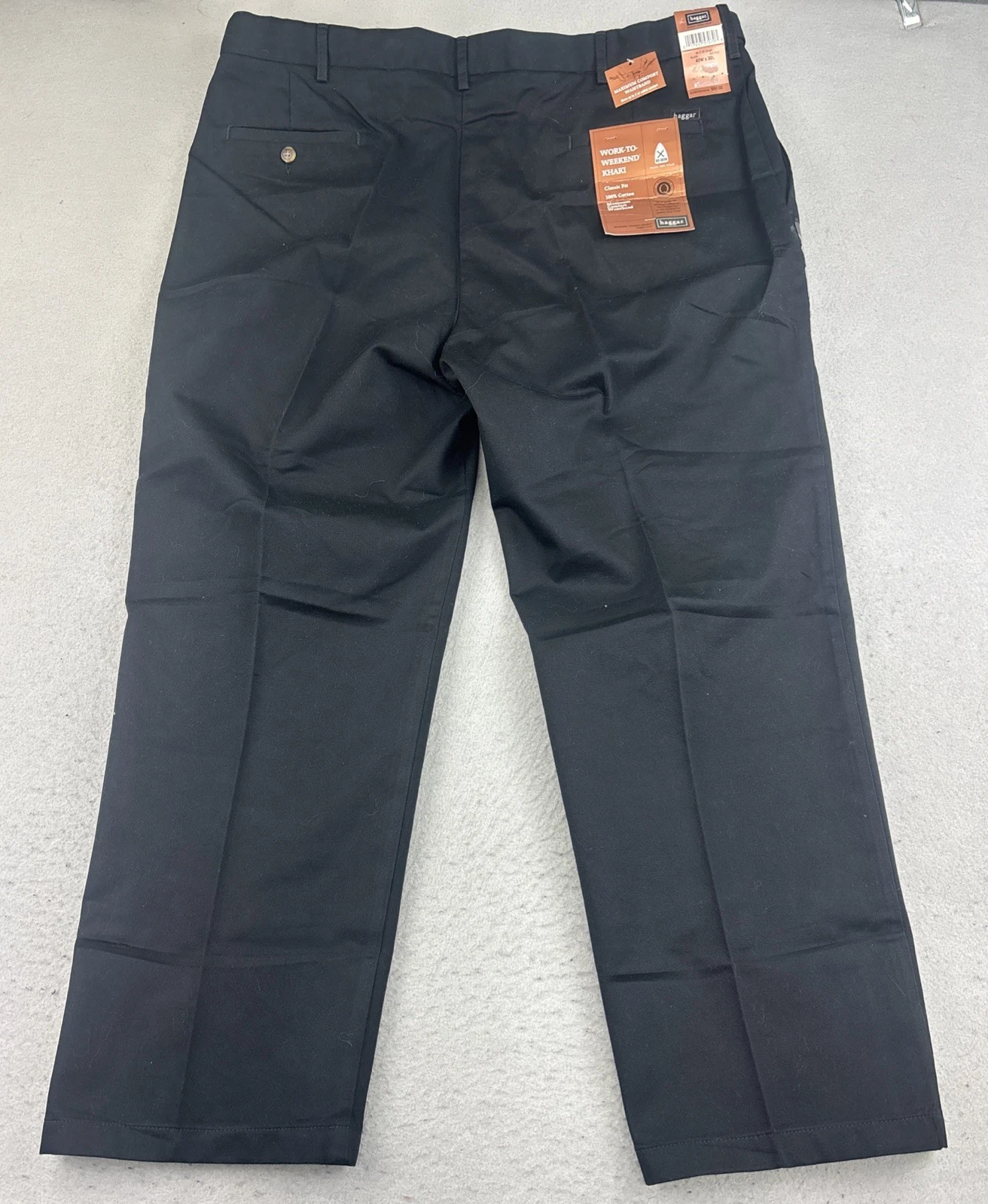Haggar Pants Mens 42X30 Black Classic Fit Cotton Khaki Comfort Waistband NWT