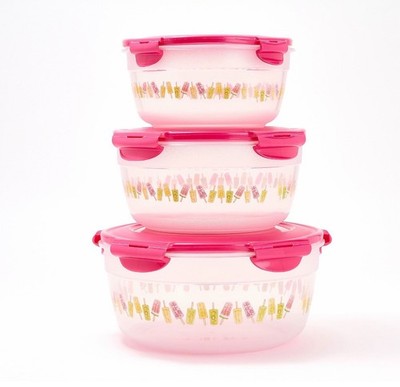 LocknLock 3-Pc Nestable Popsicle Printed Canisters K310417 PINK LEMONADE