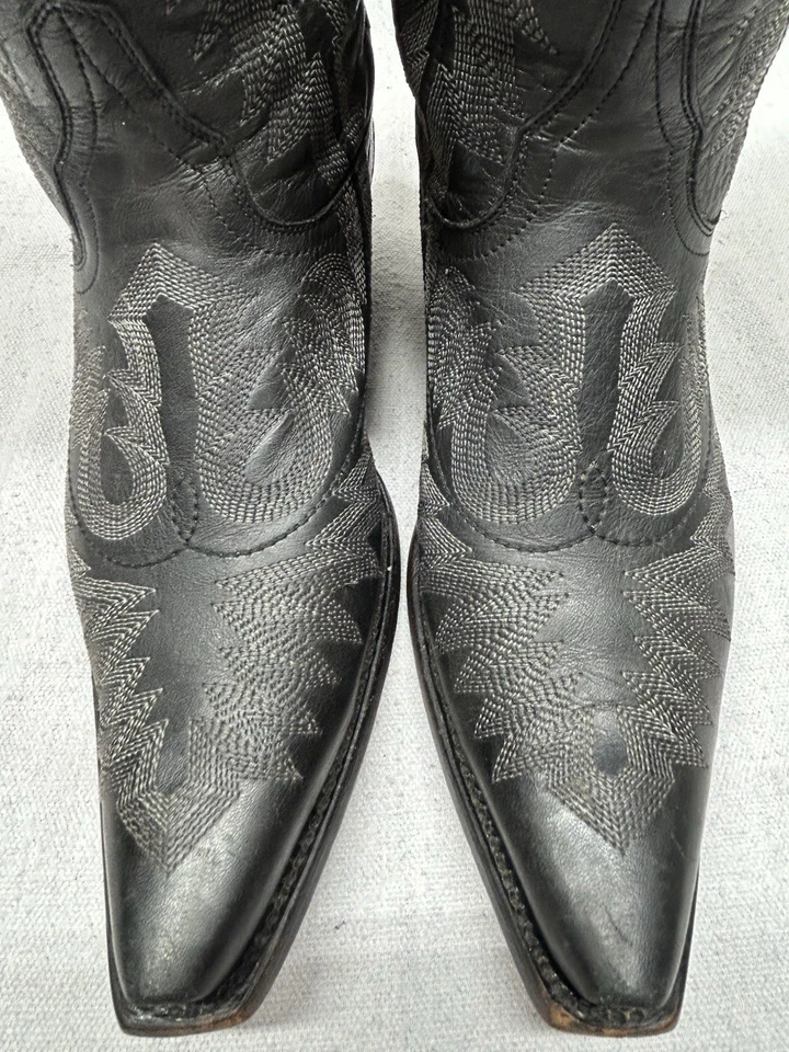 Corral G1911 Women's 9.5 B Black Leather Gray Stitching Square Toe Cowgirl Boots - Image 2 of 4