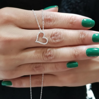 Lab Grown Runde Diamant Herz Anhänger Halskette für Valentinstag Geschenk 14K Weißgold