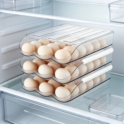 Egg Holder for Fridge Automatically Rolling Egg Storage Container Large Capacity