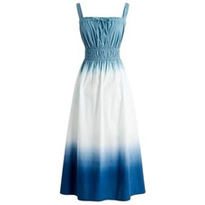 J. Crew Ombré Dip Dye Midi Dress Blue Size Medium NWT Beach Nautical Milkmaid