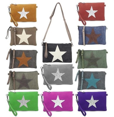 Ladies Star Bag Clutch Fabric Leather Look Jewellery Shoulder Bag Cross Body