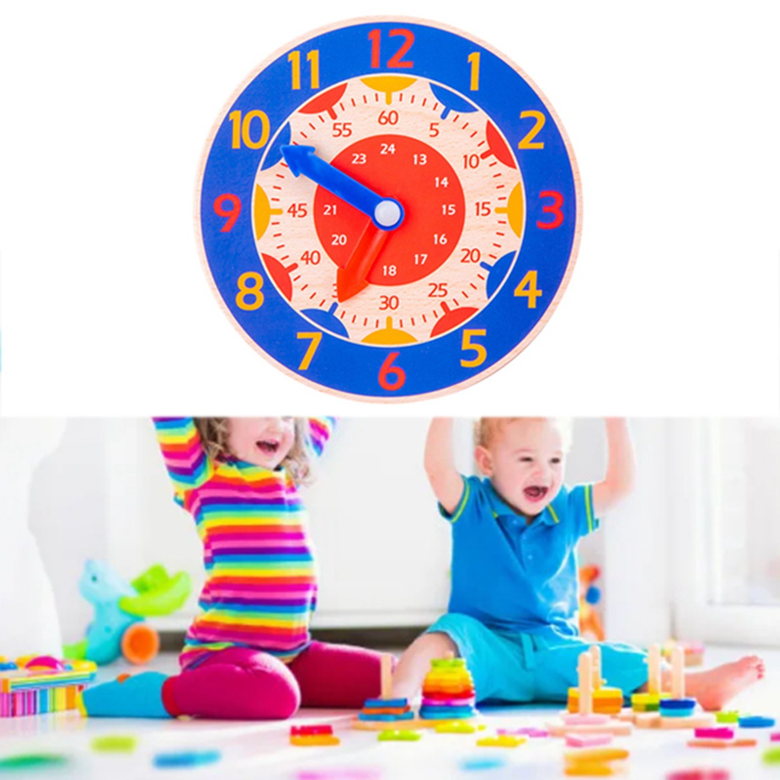 Wooden Clock Puzzle Sorting Toy For Toddler Kids Educational Learning Clock Gift