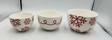 Set of 3 Crate and Barrel Nesting Holiday Bowls White with Red Snowflakes