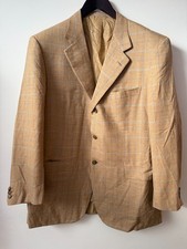 Brioni Mens Blazer Long Sleeve Beige Plaid 3 Button Size 55