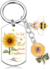 Sunflower Keychain Gifts for Women Girls - Bee Keyring with Cute Floral Charm