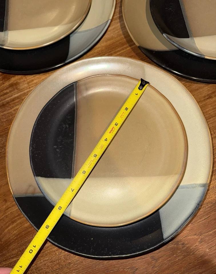 7pc Sango Gold Dust Black Dishes 5022 Set Glazed Stoneware Service For 3 EUC! - Image 2 of 4