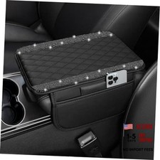 Bling Car Center Console Cover, Leather Car Arm Rest Cover Black Diamond
