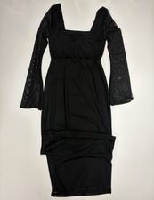 Elegant Long Sheer Bell Sleeve Black Windsor Womens Dress