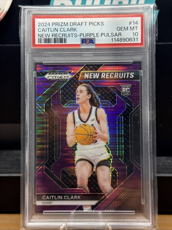 2024 Panini Draft Picks New Recruits Caitlin Clark #14 Purple Pulsar RC PSA 10
