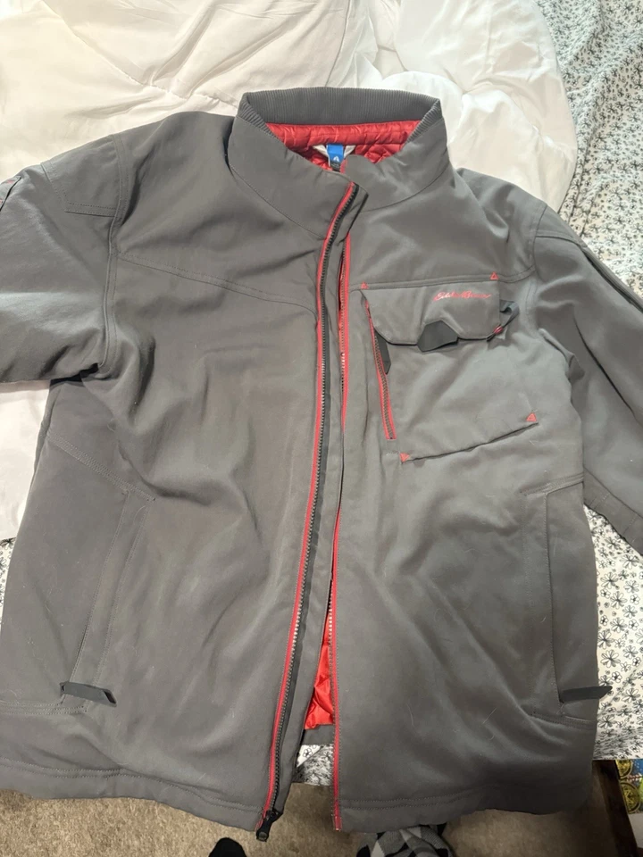 grey Eddie Bauer First Ascent Mountain Ops Down Jacket with a red interior, L - Image 2 of 4