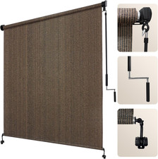 Outdoor Roller Shades 10' W x 8' H Cordless Patio Blinds - Mocha