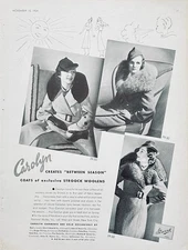 1934 Ad Carolyn New York Stroock Woolen Between Season Coats Lynx Beaver Red Fox