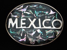 PJ05142 VINTAGE 1970s  MEXICO ABALONE SHELL SOUTHWESTERN DESIGN BELT BUCKLE