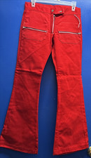 Vintage Womens Red Bell Bottom Pants with Zipper Pockets Waist Size 30