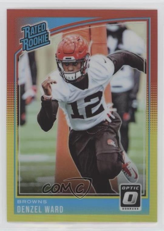 2018 Donruss Optic Rated Rookie Red & Yellow Prizm Denzel Ward #198 0i1b