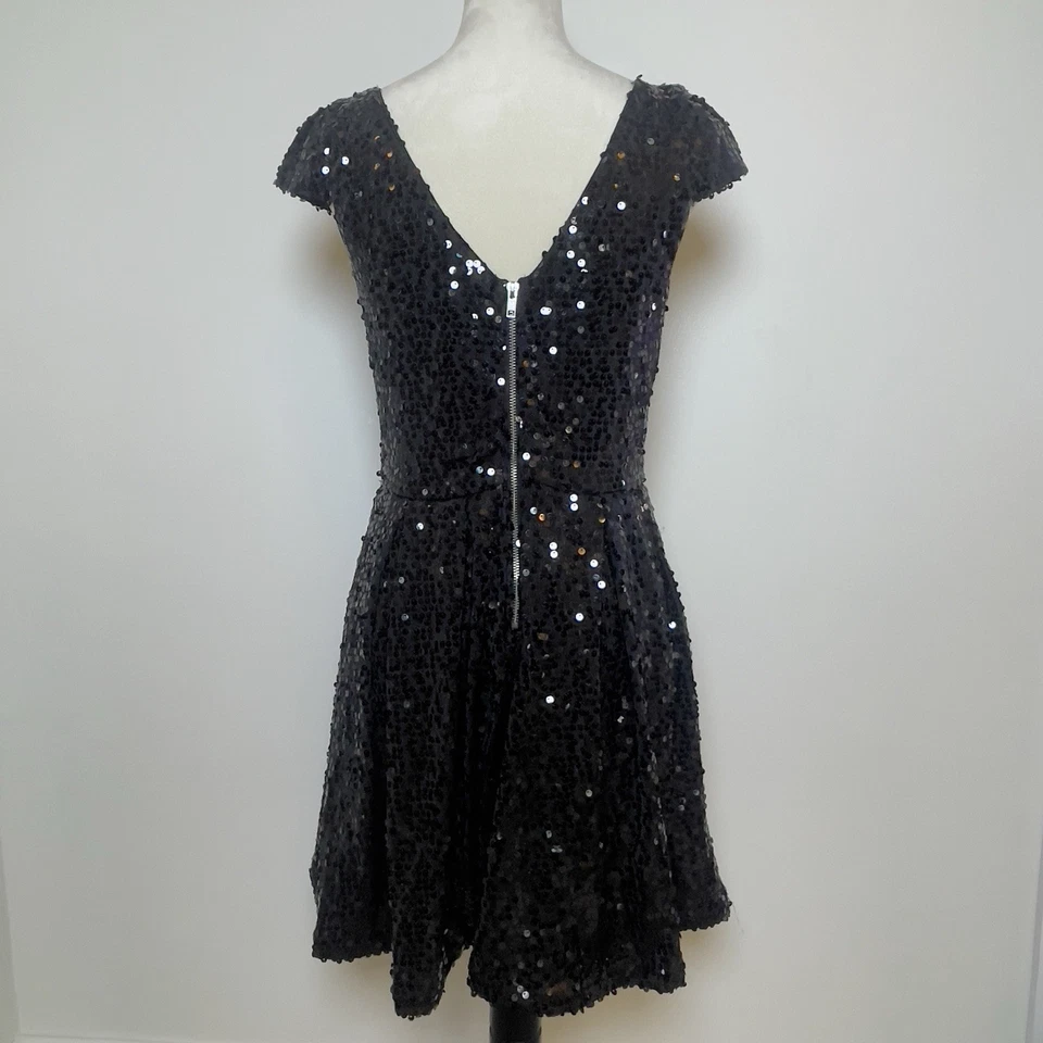 Vestido de fiesta dELiA*s para mujer L negro lentejuelas manga gorra trasera en V Foto 3 de 4