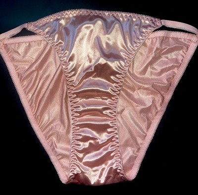 VTG Style Glossy Classic Satin String Bikini Panties Mauve Pink XL/8 NEW