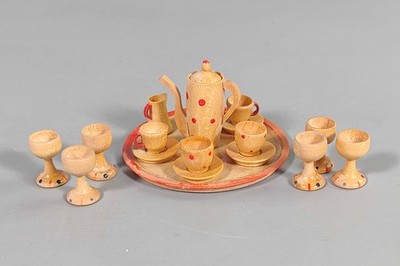 Dolls House Tableware, with Wine Goblets Wooden GDR