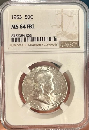 1953 NGC MS64 FBL Franklin Half Dollar. 90% Silver Coin! Full Bell Lines! 🪙🔥