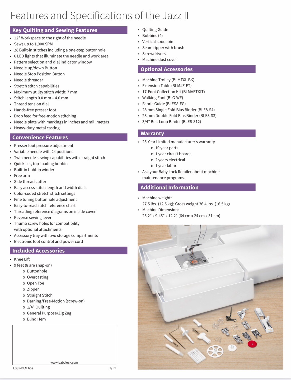 Babylock Jazz 2 quilting/sewing machine eBay