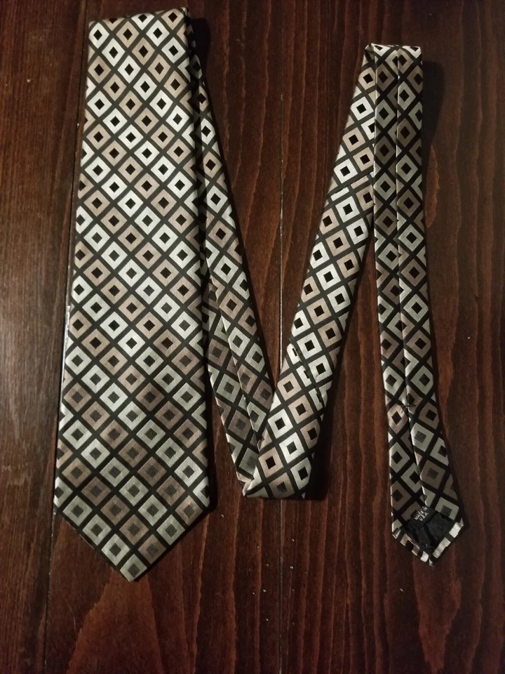 Corbata para hombre MURANO plata/bronce diamante geométrico 100 % seda hecha en EE. UU. Foto 2 de 3