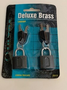New & Sealed Pair Deluxe 3/4’ Brass Luggage Locks with Keys by Ultra #56019