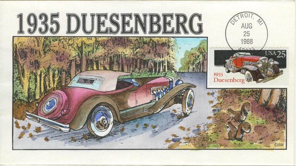#2381-2385 Classic Automobiles  COLLINS HAND PAINTED FDC set of 5  Perfect!!! - Image 2 of 4