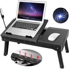 Adjustable Foldable Computer Desk Laptop Table Portable USB Cooling Fan Bed Tray