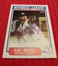 Blake Workman 2019 Kane County Cougars Midwes League All Star Game Baseball AUTO