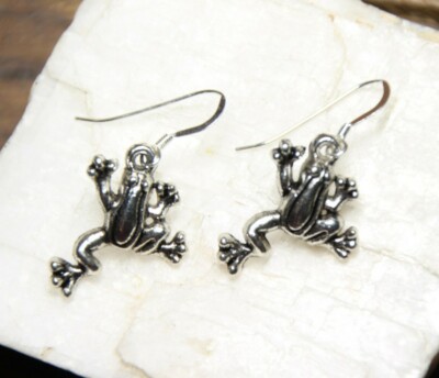 Frog Earrings Tree Frog Charms 925 sterling silver hooks pewter