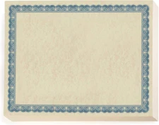 Blue Standard Certificates, 100 Sheets, 8.5" X 11", 28 Lb Parchment Paper