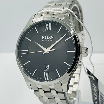 BOSS Hugo Boss Men's Stainless Steel Silver Black Dial 41mm Watch