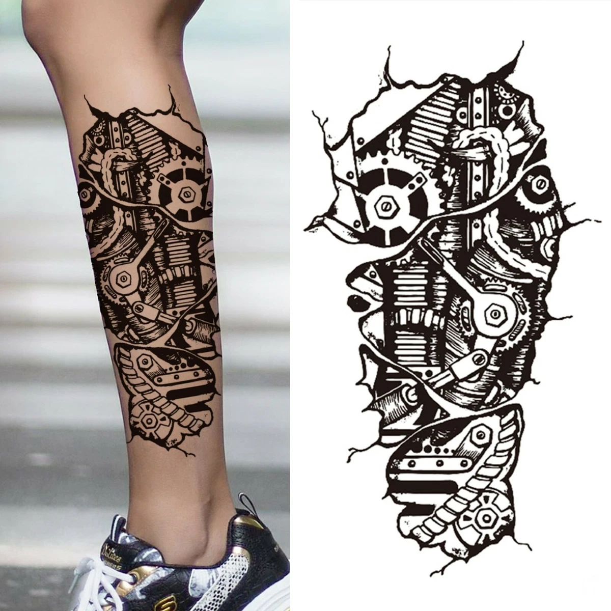 Temporary 3D Biomechanical Fake Tattoo Sleeve Robot Mechanical Machinery Sticker