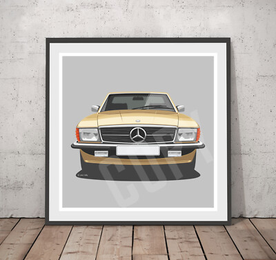 Mercedes 350SL, R107 Artwork Print, Classic Car Gift idea, Add Reg & Colour