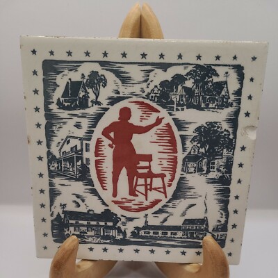 Vintage Old Colonial Wall Tile Trivet 6'' X 6'' *has chip. See photos. Antique 