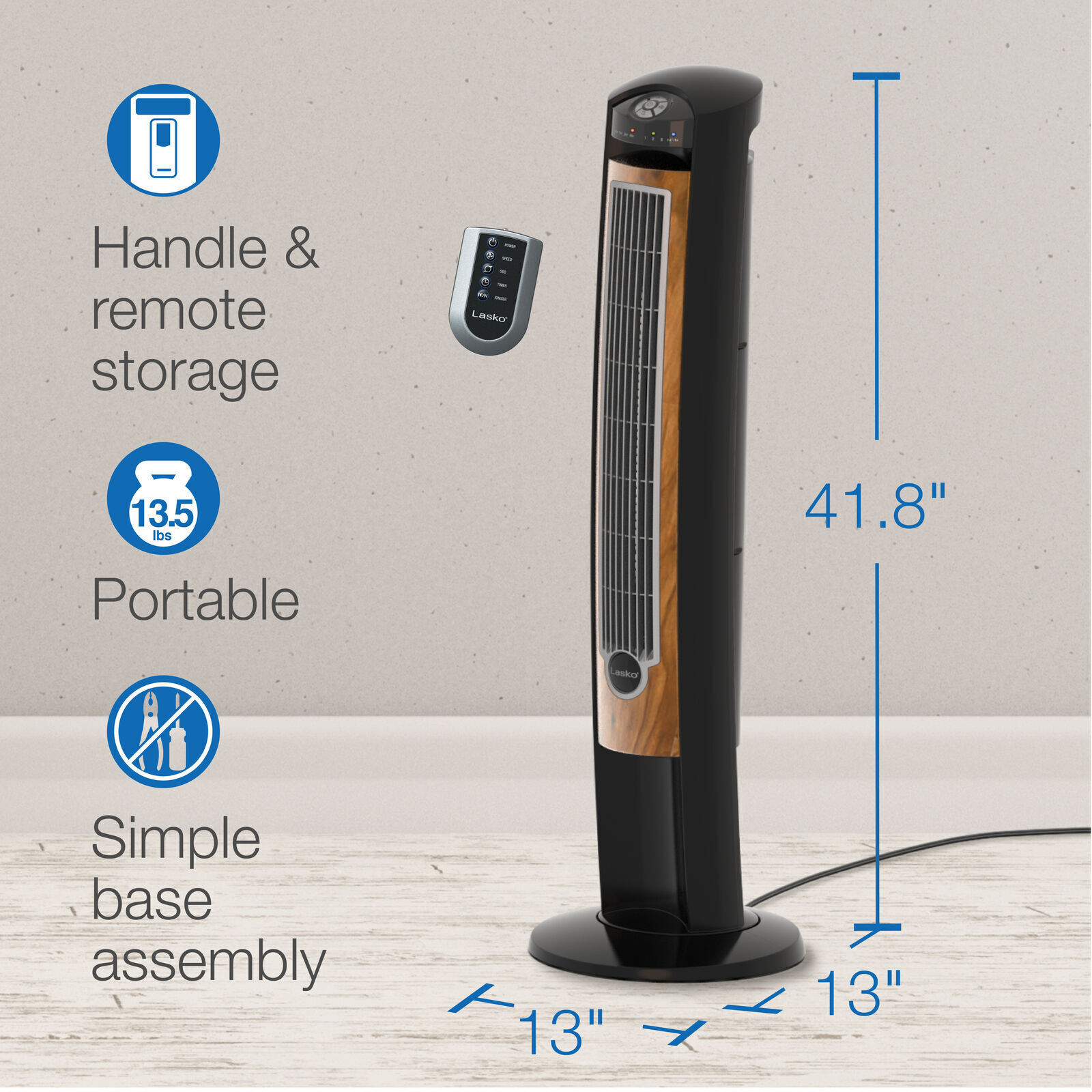 Lasko 42 3-Speed Wind Curve Oscillating Tower Fan with Fresh Air Ionizer  Remote | eBay