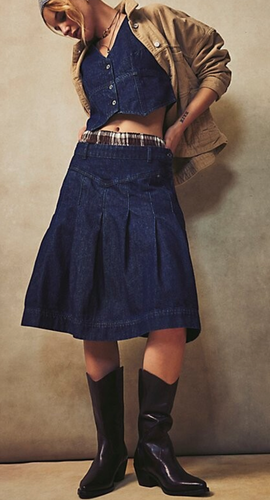 NEW FREE PEOPLE SCOUT DENIM CROPPED VEST TOP SKIRT SET OB1879827 SZ 4 - Picture 2 of 13