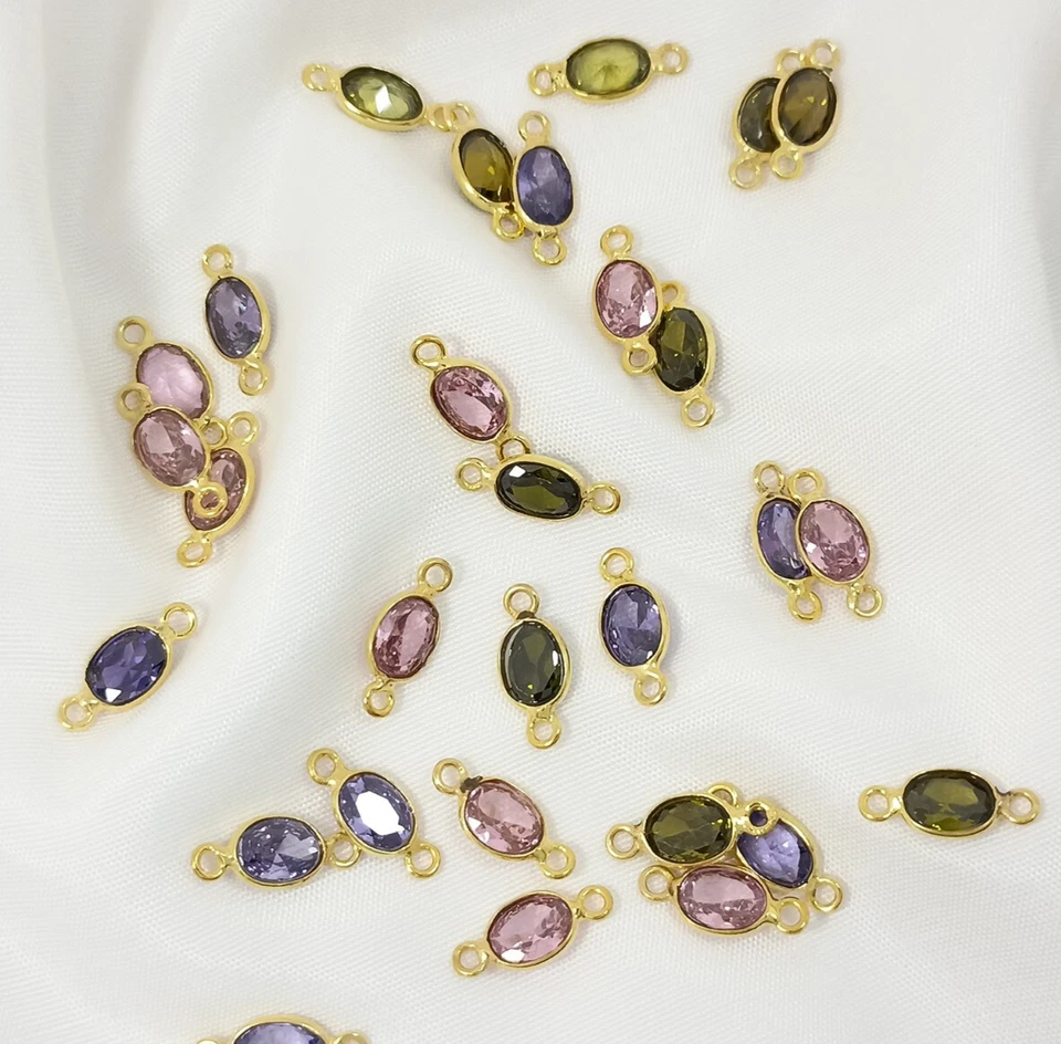 6件装边框连接器宝石发现,5X7毫米立方氧化锆双扣吊饰 — 第 2/4 张图片