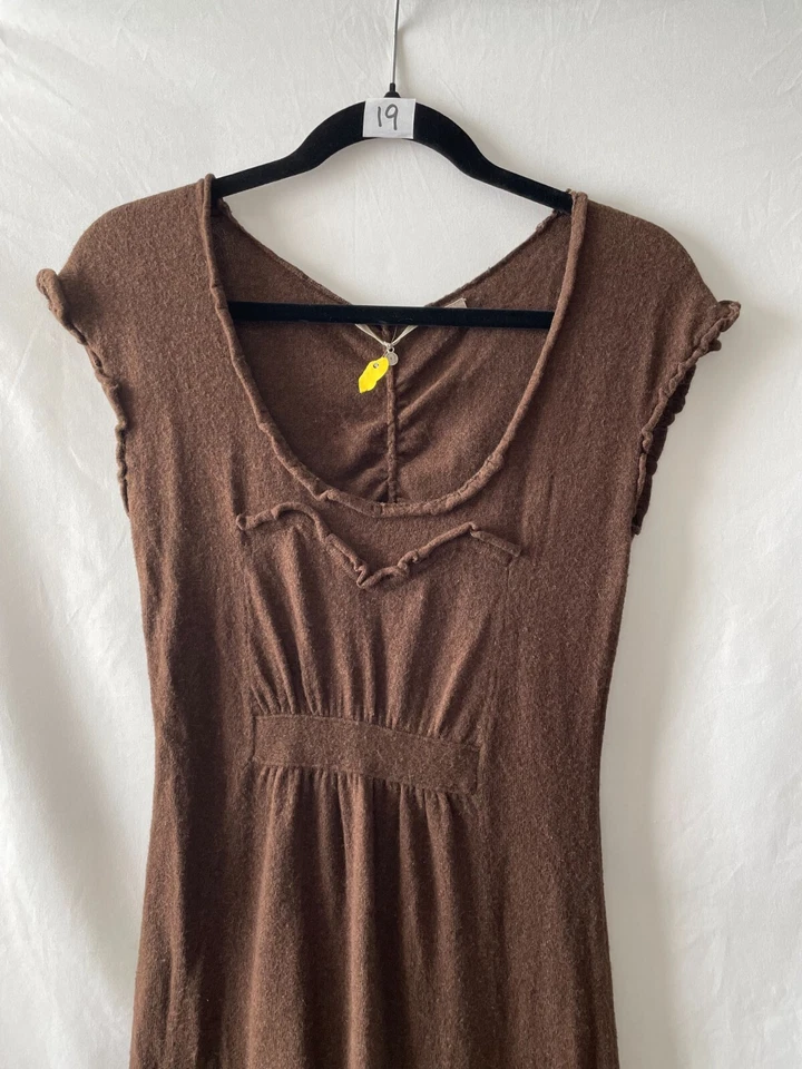 Vintage Y2K Knitted & Knotted Womens Brown Ruffle Detailing Sweater Dress Size S - Image 3 of 4