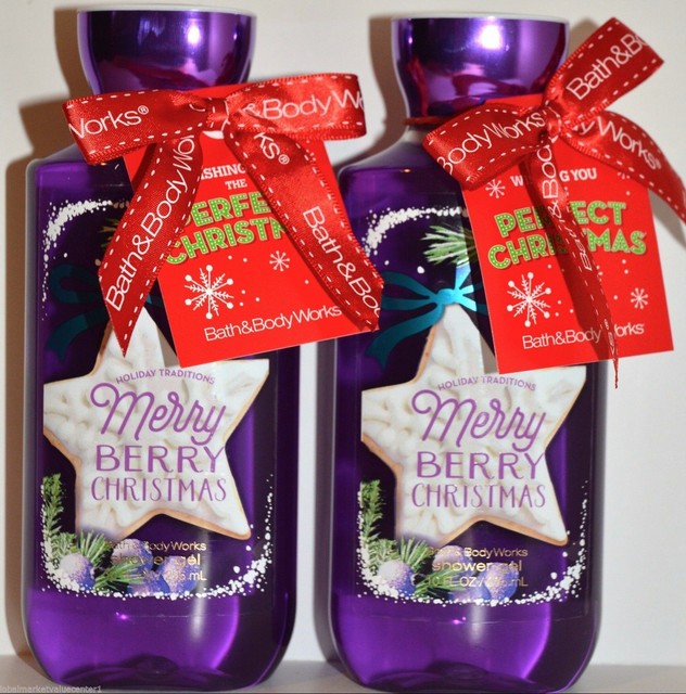 2 Bath & Body Works MERRY BERRY CHRISTMAS SHEA VITAMIN E Shower Gel