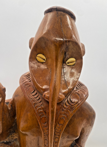 South Pacific Oceanic Hand Carved Solid Wood Vintage Statue Cowrie Shell Eyes - Picture 6 of 24