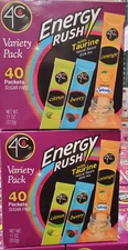 4C Energy Rush with Taurine Sugar-Free Drink Mix, Variety Pack, 80 Packets