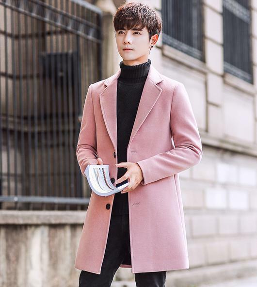 Outerwear Pink Trench Coat Mens Pink Coat Fashion Men's Pink Wool