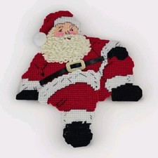 Vintage Needlepoint 11 In Santa Clause Candle Wrap Mantle Sitter Christmas