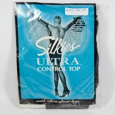 Silkies OFF BLACK Ultra Control Top Ultra Sheer Style 030606 Size X-Queen